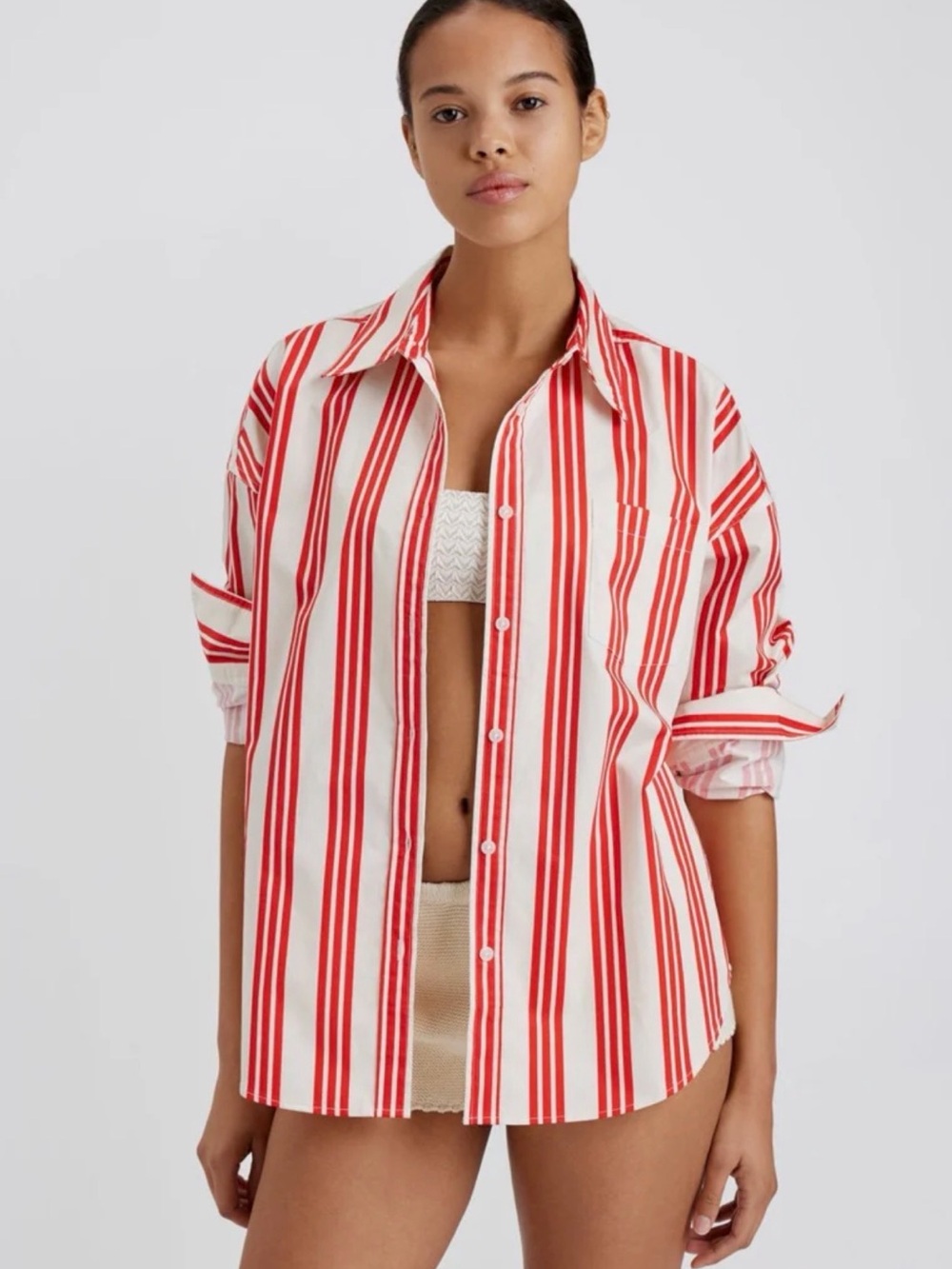 SOLID & STRIPED Red and White Striped Button-Down Shirt